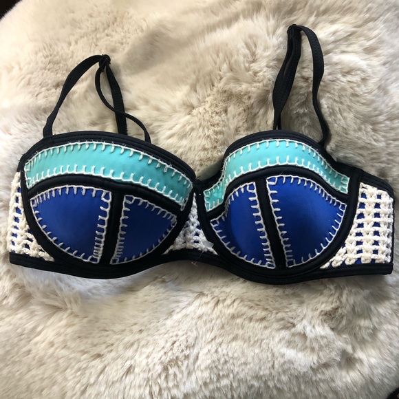 CROCHET TRIANGLE NEOPRENE BIKINI BLUE ANAWHATA top only - Picture 3 of 11